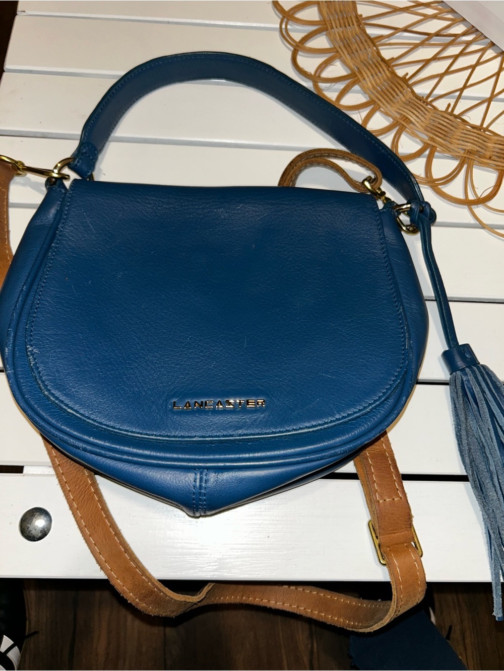Lancaster Teal Leather Crossbody with Tassel Accent